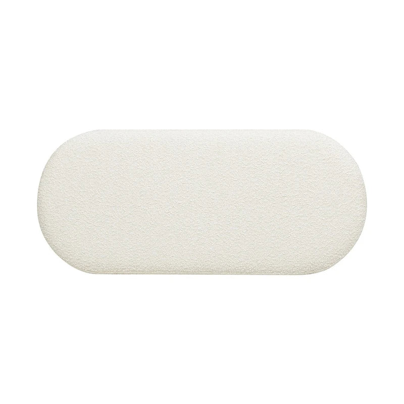 Banc d'appoint bouclé blanc ivoire, un siège, pieds en bois naturel
