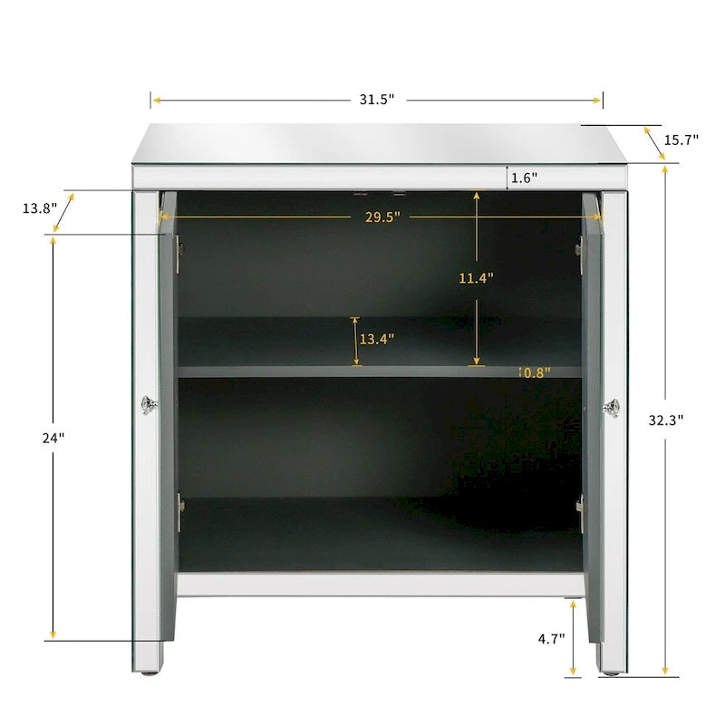 Armoire de rangement avec miroir argenté, style diamant/forme en M, 2 portes