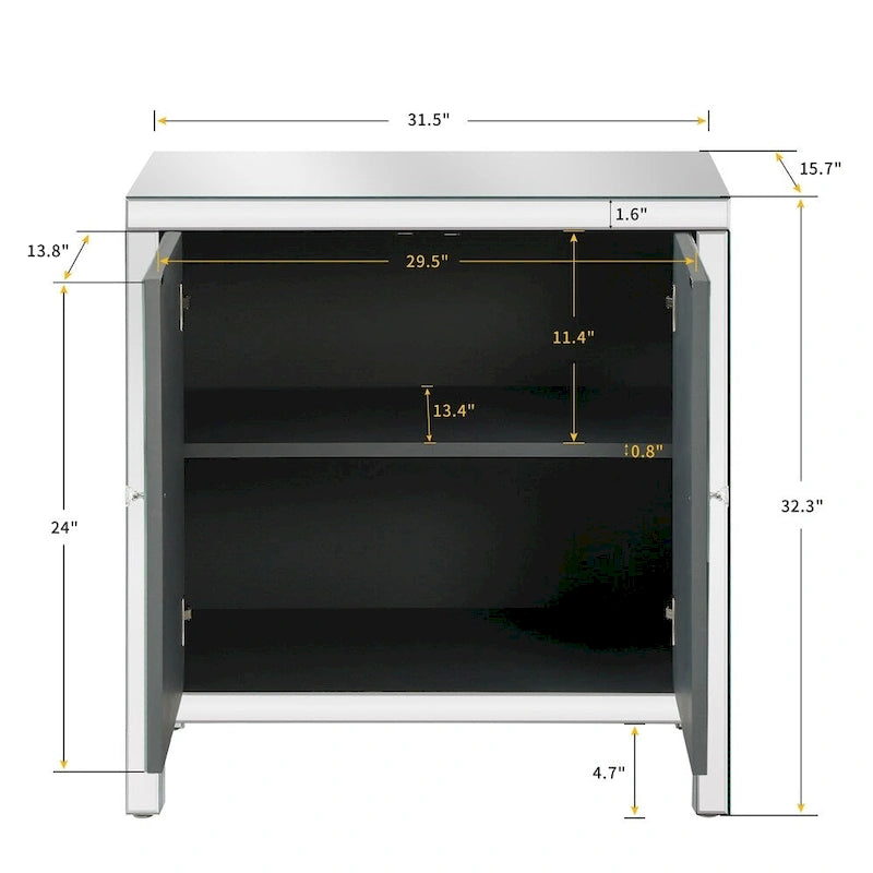 Armoire de rangement avec miroir argenté, style diamant/forme en M, 2 portes
