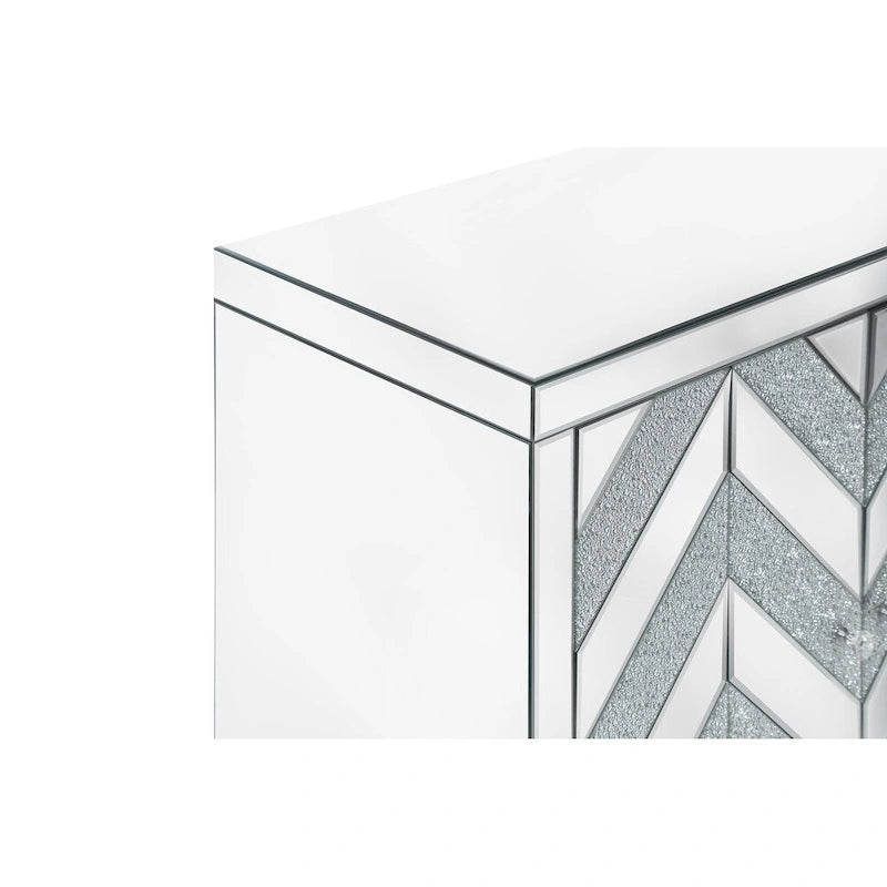Armoire de rangement avec miroir argenté, style diamant/forme en M, 2 portes