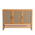 Bahut 3 portes Naturel / Espresso avec tissage en rotin, meuble de rangement à 2 placards