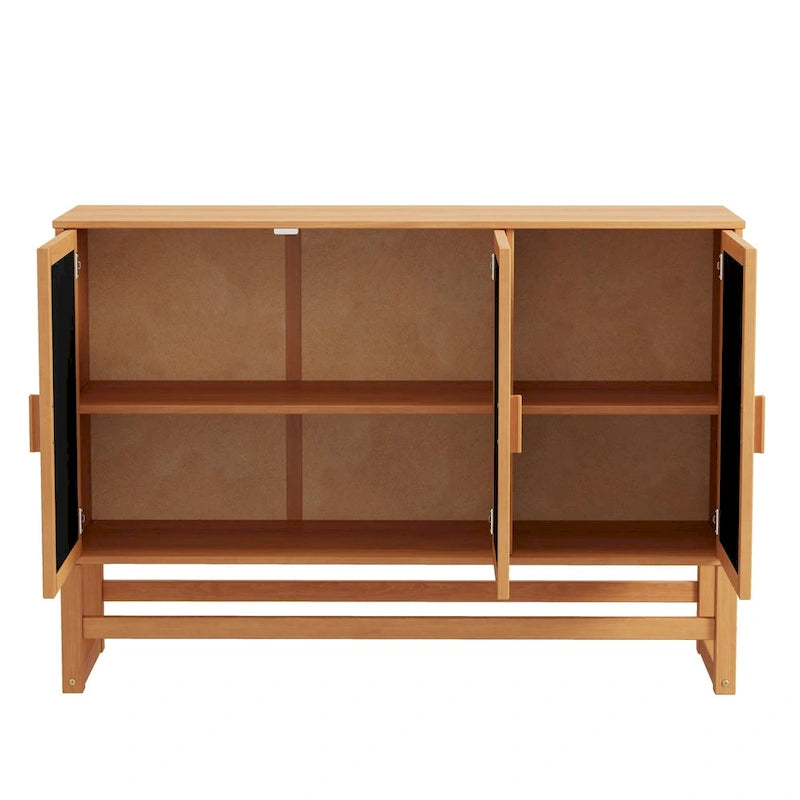 Bahut 3 portes Naturel / Espresso avec tissage en rotin, meuble de rangement à 2 placards