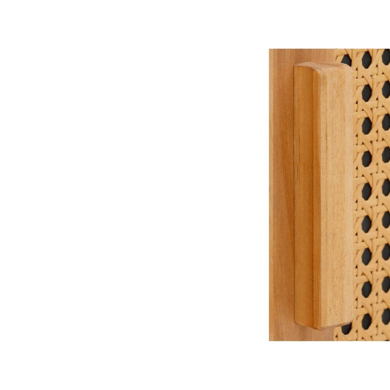 Bahut 3 portes Naturel / Espresso avec tissage en rotin, meuble de rangement à 2 placards