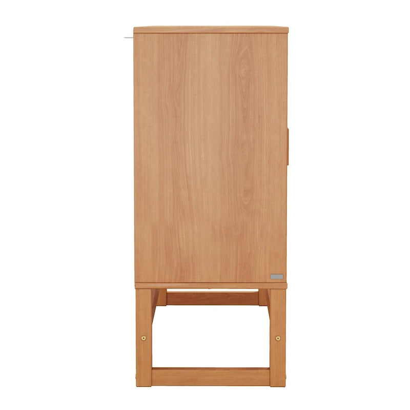 Bahut 3 portes Naturel / Espresso avec tissage en rotin, meuble de rangement à 2 placards
