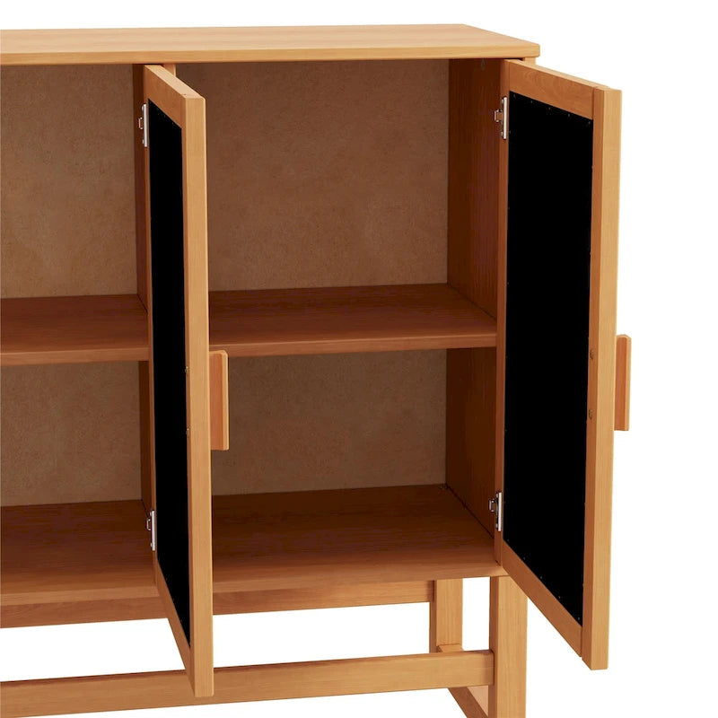 Bahut 3 portes Naturel / Espresso avec tissage en rotin, meuble de rangement à 2 placards