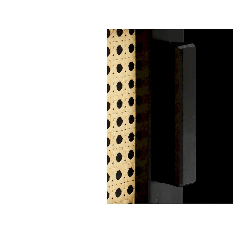 Bahut 3 portes Naturel / Espresso avec tissage en rotin, meuble de rangement à 2 placards