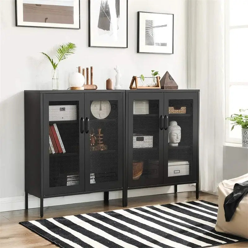 Armoire de rangement à 2 portes en maille d'acier, blanc/noir/bleu, simple