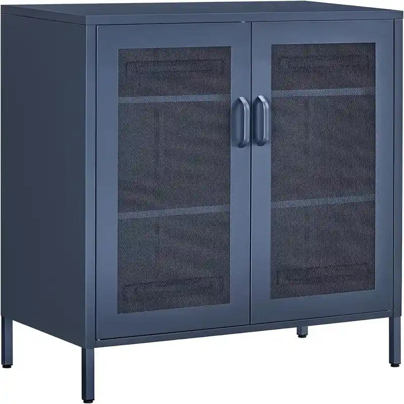 Armoire de rangement à 2 portes en maille d'acier, blanc/noir/bleu, simple