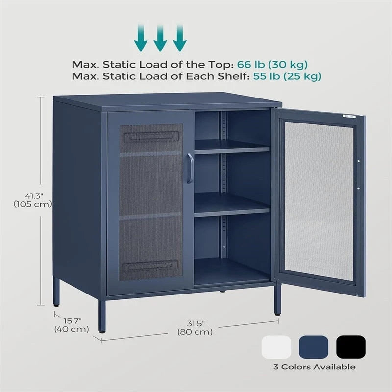 Armoire de rangement à 2 portes en maille d'acier, blanc/noir/bleu, simple