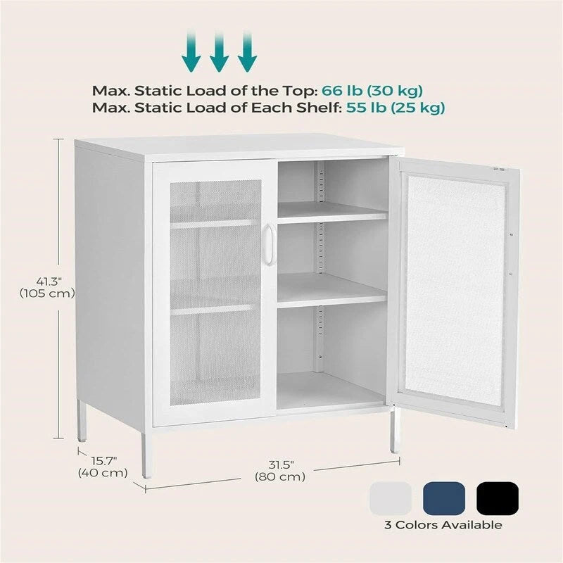 Armoire de rangement à 2 portes en maille d'acier, blanc/noir/bleu, simple
