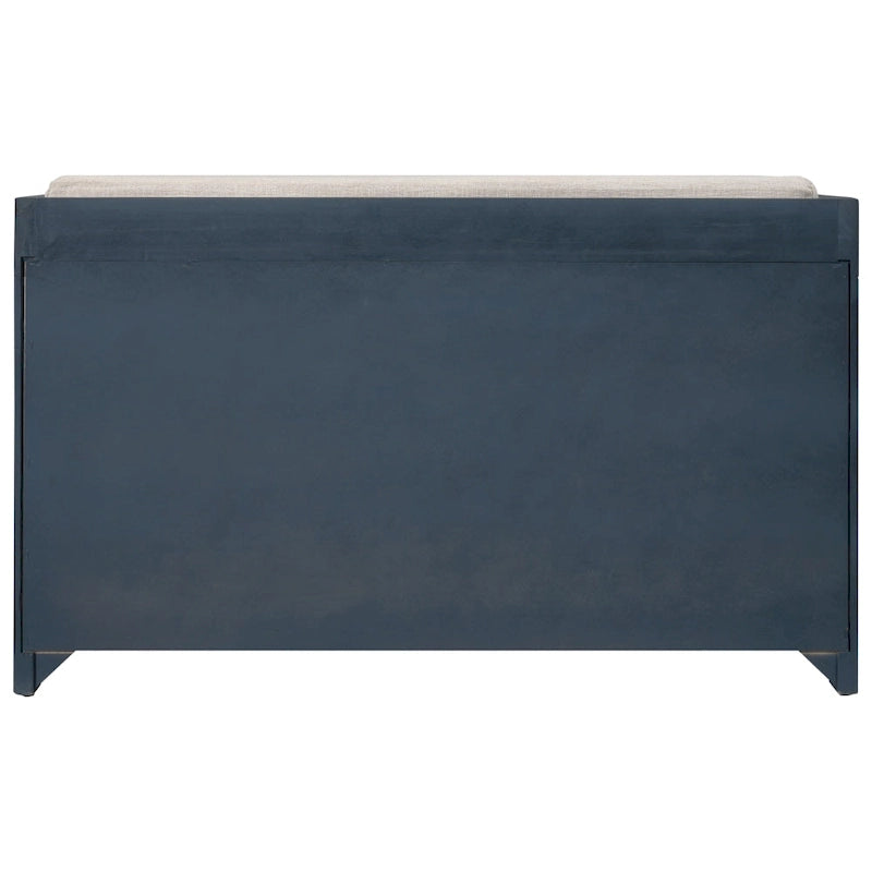 Banc de rangement marine/blanc avec 2 tiroirs et panier, 1 place