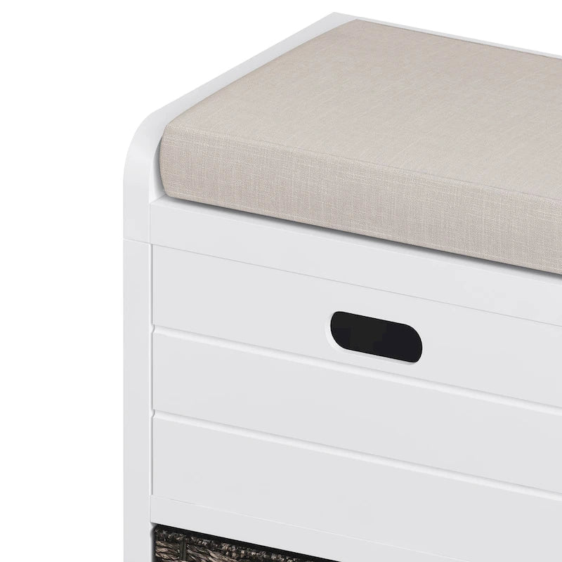 Banc de rangement marine/blanc avec 2 tiroirs et panier, 1 place