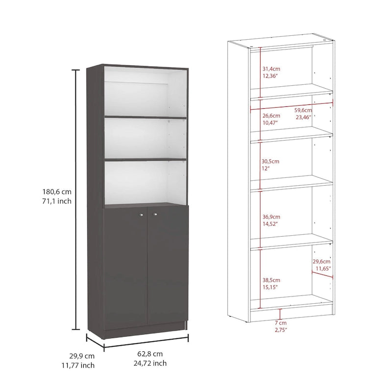 Ensemble de 2 bibliothèques (blanc / noir / beige / multicolore), étagère ouverte + armoire à 2 portes, prêt à assembler