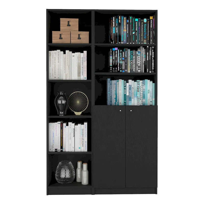 Ensemble de 2 bibliothèques (blanc / noir / beige / multicolore), étagère ouverte + armoire à 2 portes, prêt à assembler