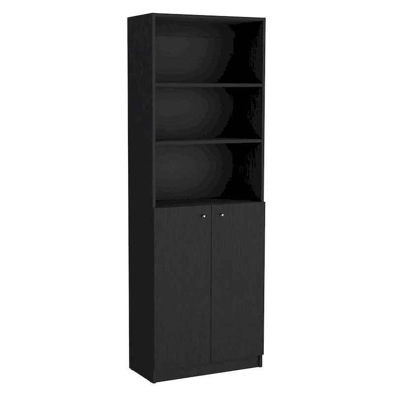 Ensemble de 2 bibliothèques (blanc / noir / beige / multicolore), étagère ouverte + armoire à 2 portes, prêt à assembler