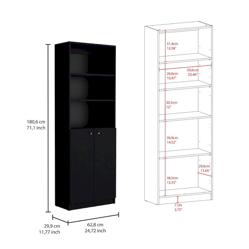 Ensemble de 2 bibliothèques (blanc / noir / beige / multicolore), étagère ouverte + armoire à 2 portes, prêt à assembler