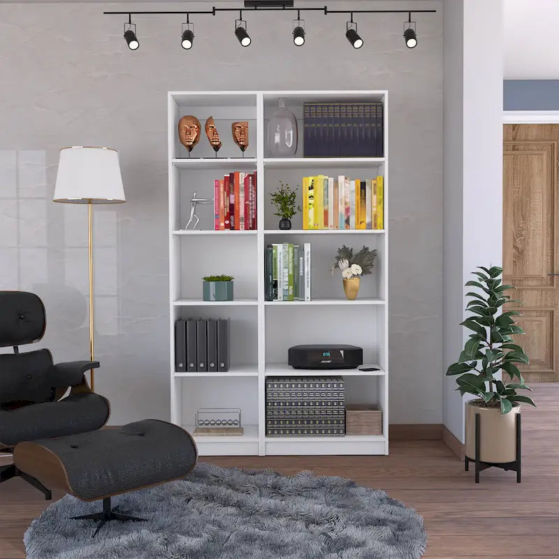 Ensemble de 2 bibliothèques (blanc / noir / beige / multicolore), étagère ouverte + armoire à 2 portes, prêt à assembler