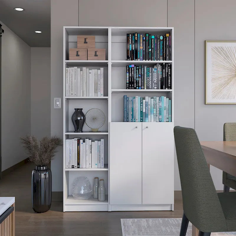 Ensemble de 2 bibliothèques (blanc / noir / beige / multicolore), étagère ouverte + armoire à 2 portes, prêt à assembler