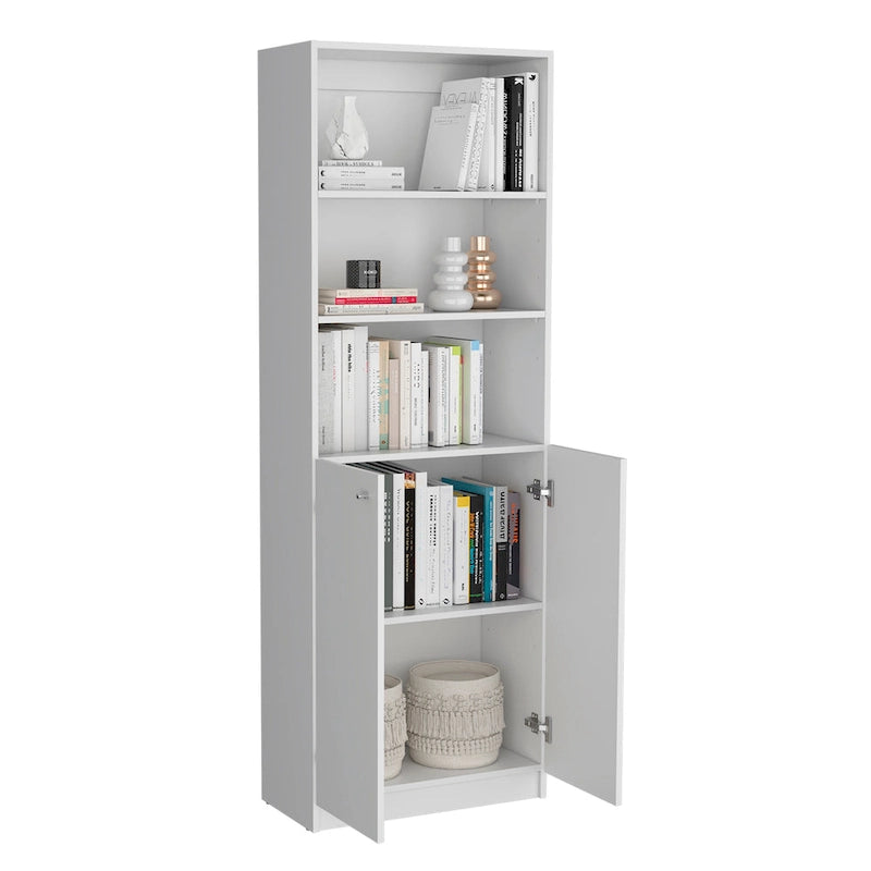 Ensemble de 2 bibliothèques (blanc / noir / beige / multicolore), étagère ouverte + armoire à 2 portes, prêt à assembler