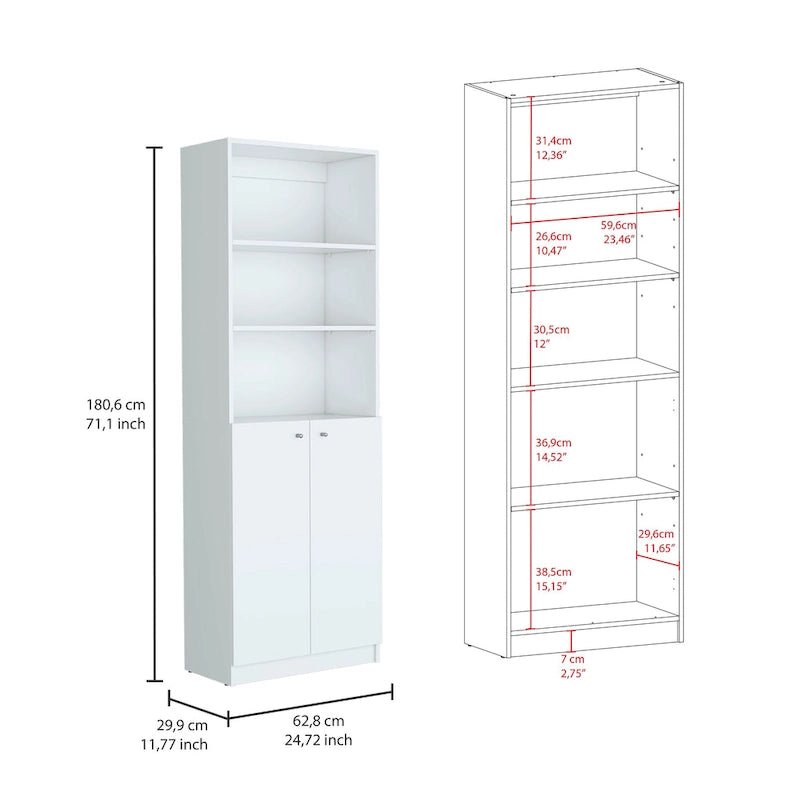 Ensemble de 2 bibliothèques (blanc / noir / beige / multicolore), étagère ouverte + armoire à 2 portes, prêt à assembler