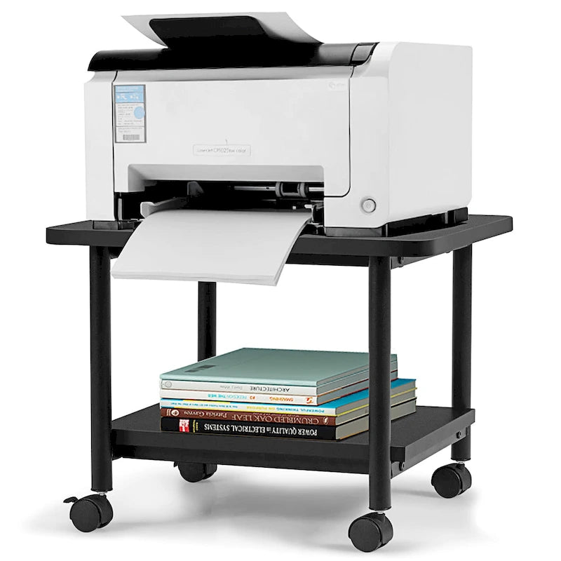 2 Tier Rolling Printer Cart Storage Stand Under Desk with Casters