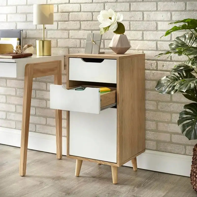 Meuble de classement moderne du milieu du siècle, naturel, 3 tiroirs, pour utilisateur unique