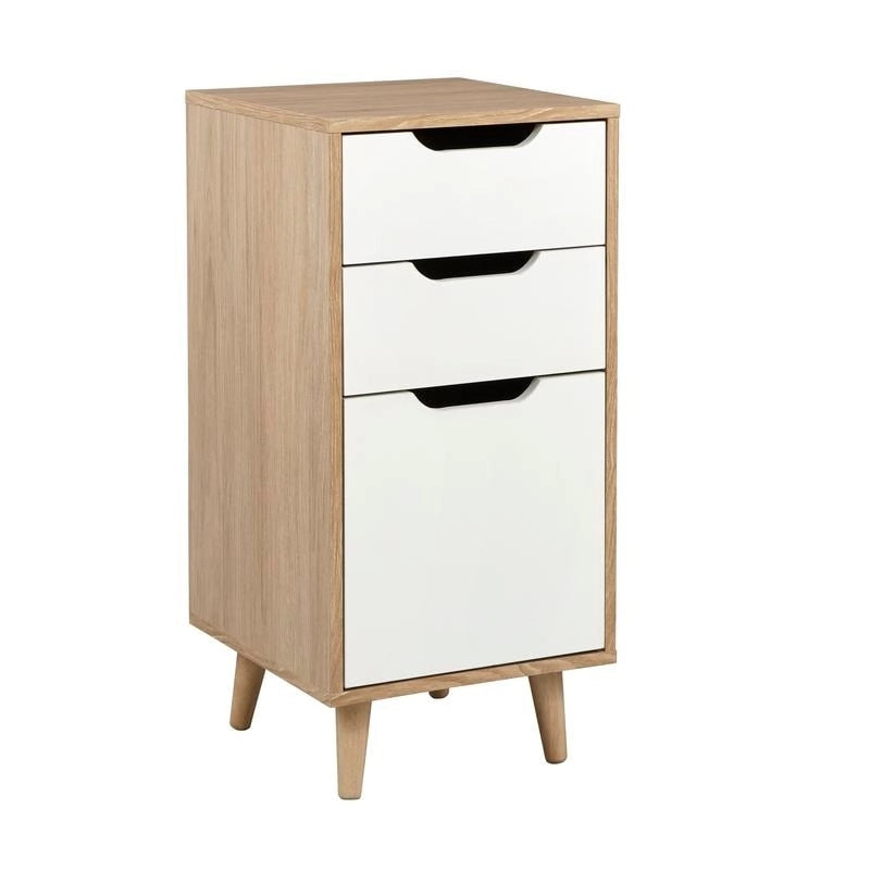 Meuble de classement moderne du milieu du siècle, naturel, 3 tiroirs, pour utilisateur unique