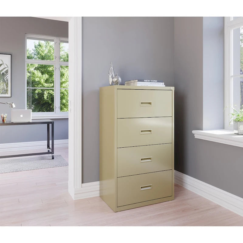Classeur latéral à 4 tiroirs – Noir / Beige / Gris – 76 cm de large, convient pour 1 à 2 utilisateurs