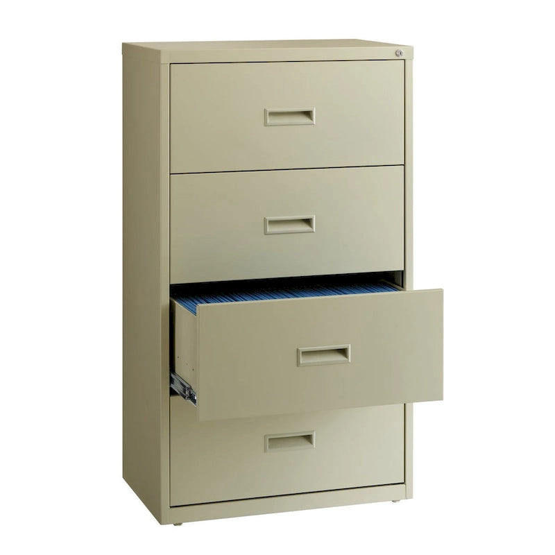 Classeur latéral à 4 tiroirs – Noir / Beige / Gris – 76 cm de large, convient pour 1 à 2 utilisateurs