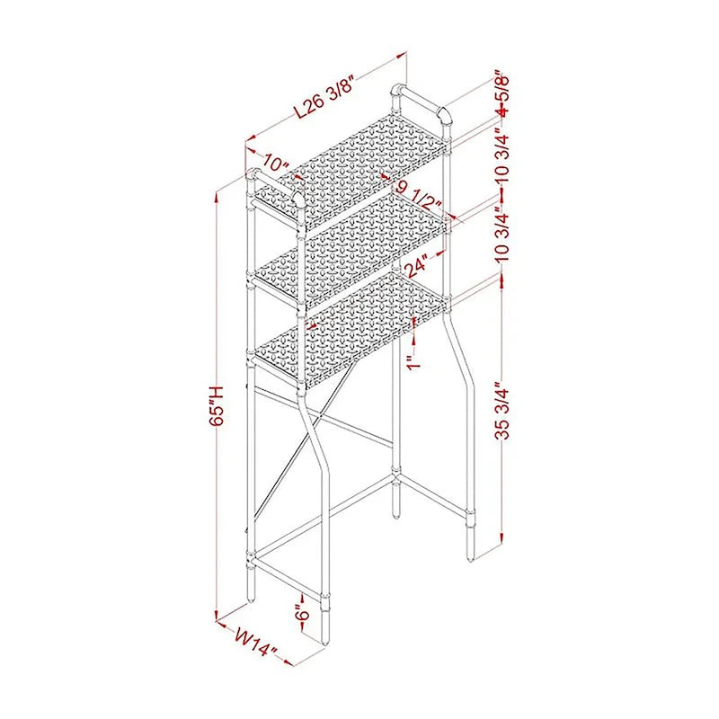 Étagère de rangement industrielle noire de sable pour toilettes, à 3 niveaux, simple