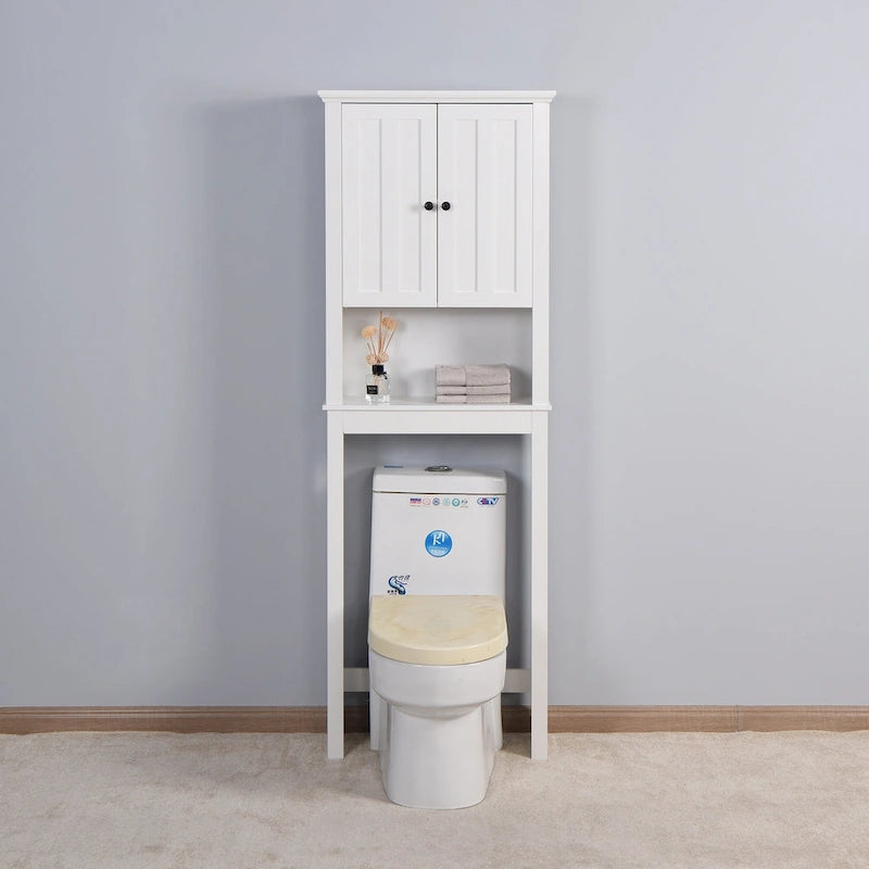 Meuble de rangement blanc à persiennes au-dessus des toilettes, montage par 1 personne