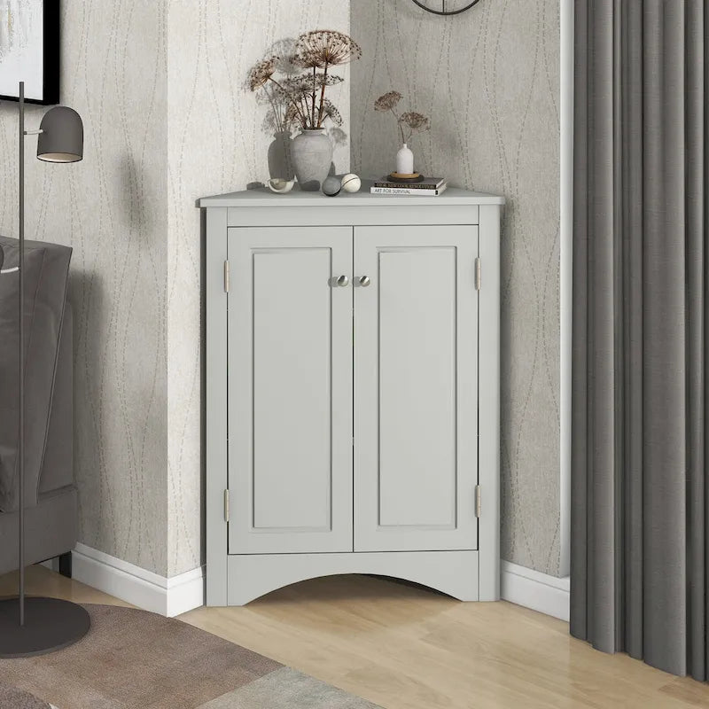 Meuble d'angle triangulaire avec portes et étagères réglables – Chêne / Blanc / Bleu / Cappuccino / Marron / Argent, 1 personne