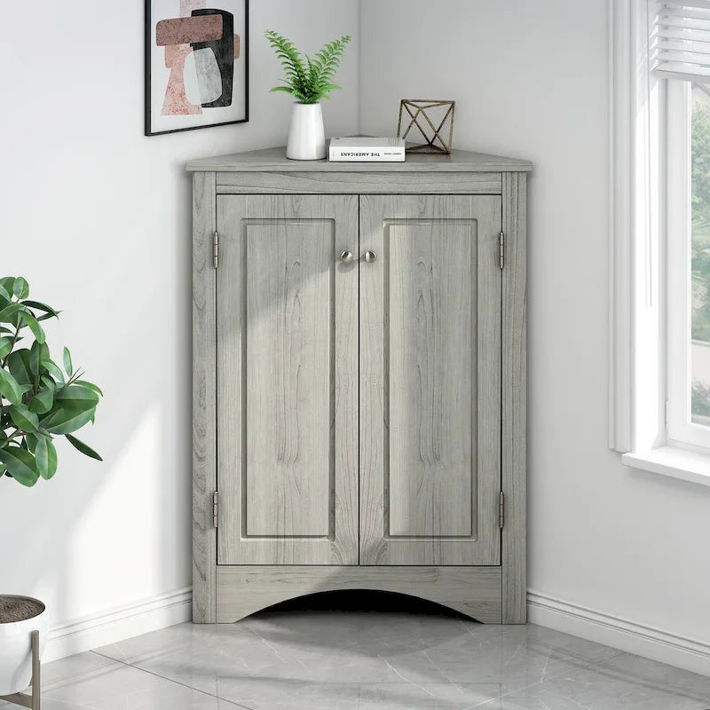 Meuble d'angle triangulaire avec portes et étagères réglables – Chêne / Blanc / Bleu / Cappuccino / Marron / Argent, 1 personne
