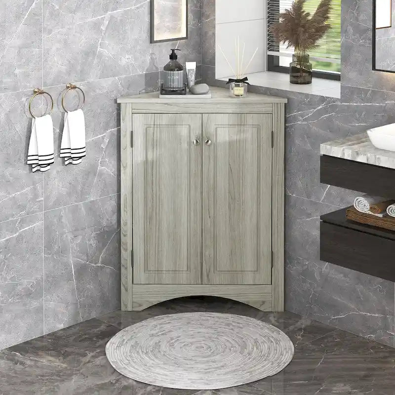Meuble d'angle triangulaire avec portes et étagères réglables – Chêne / Blanc / Bleu / Cappuccino / Marron / Argent, 1 personne