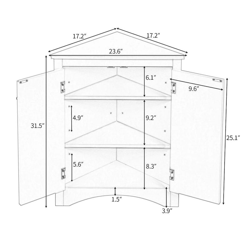 Meuble d'angle triangulaire avec portes et étagères réglables – Chêne / Blanc / Bleu / Cappuccino / Marron / Argent, 1 personne