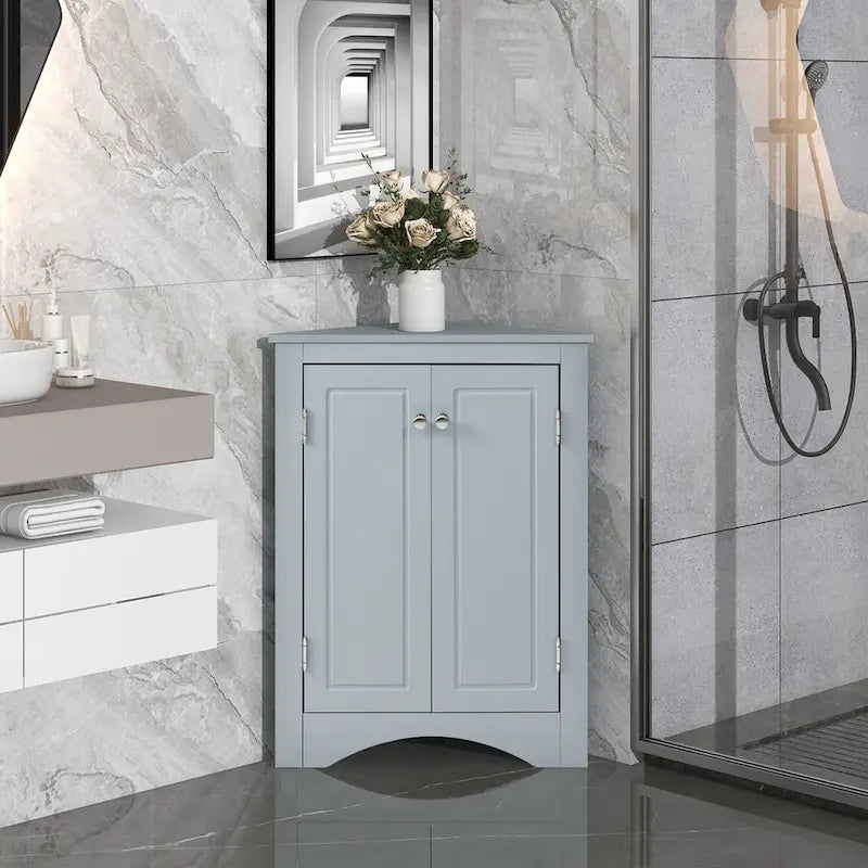 Meuble d'angle triangulaire avec portes et étagères réglables – Chêne / Blanc / Bleu / Cappuccino / Marron / Argent, 1 personne