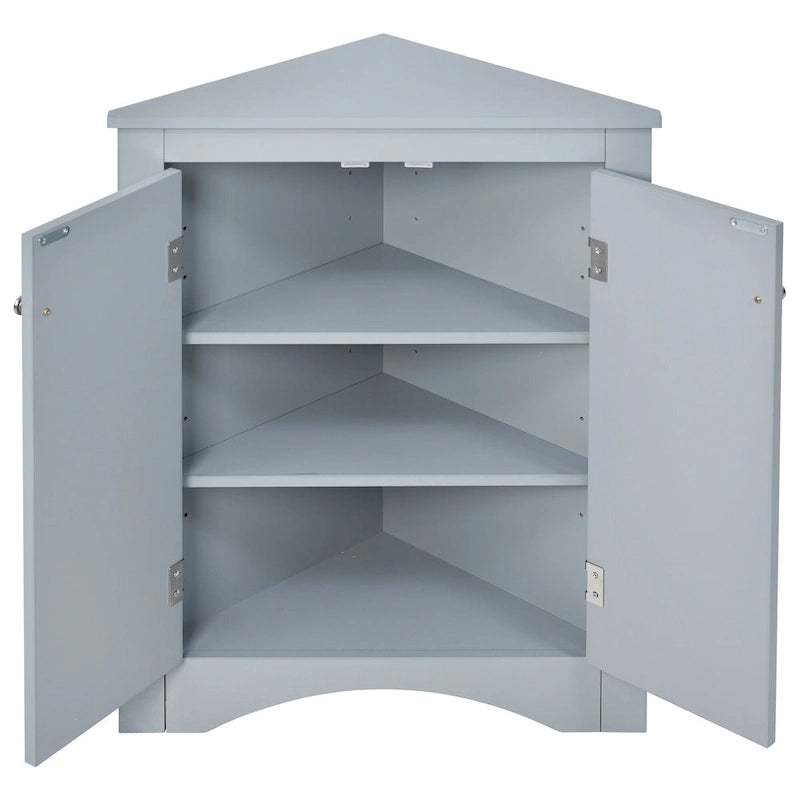 Meuble d'angle triangulaire avec portes et étagères réglables – Chêne / Blanc / Bleu / Cappuccino / Marron / Argent, 1 personne