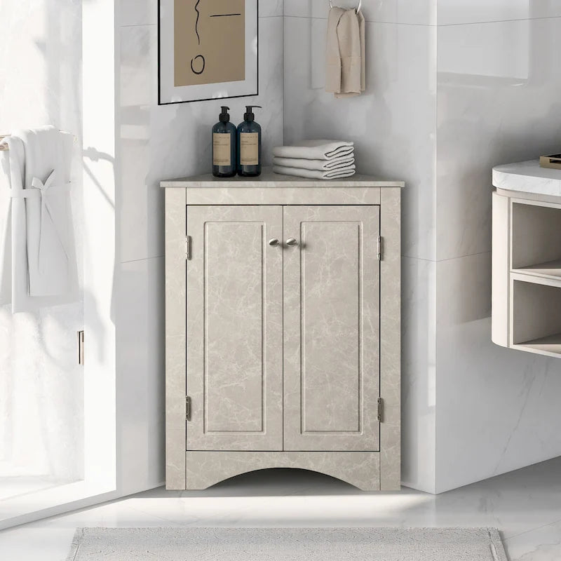 Meuble d'angle triangulaire avec portes et étagères réglables – Chêne / Blanc / Bleu / Cappuccino / Marron / Argent, 1 personne
