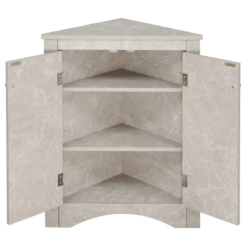 Meuble d'angle triangulaire avec portes et étagères réglables – Chêne / Blanc / Bleu / Cappuccino / Marron / Argent, 1 personne