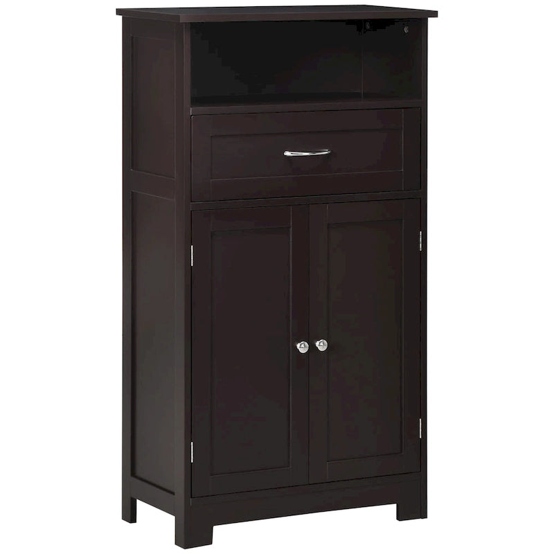 Meuble bas sur pied blanc/gris/marron avec tiroir et étagère réglable, 1 personne