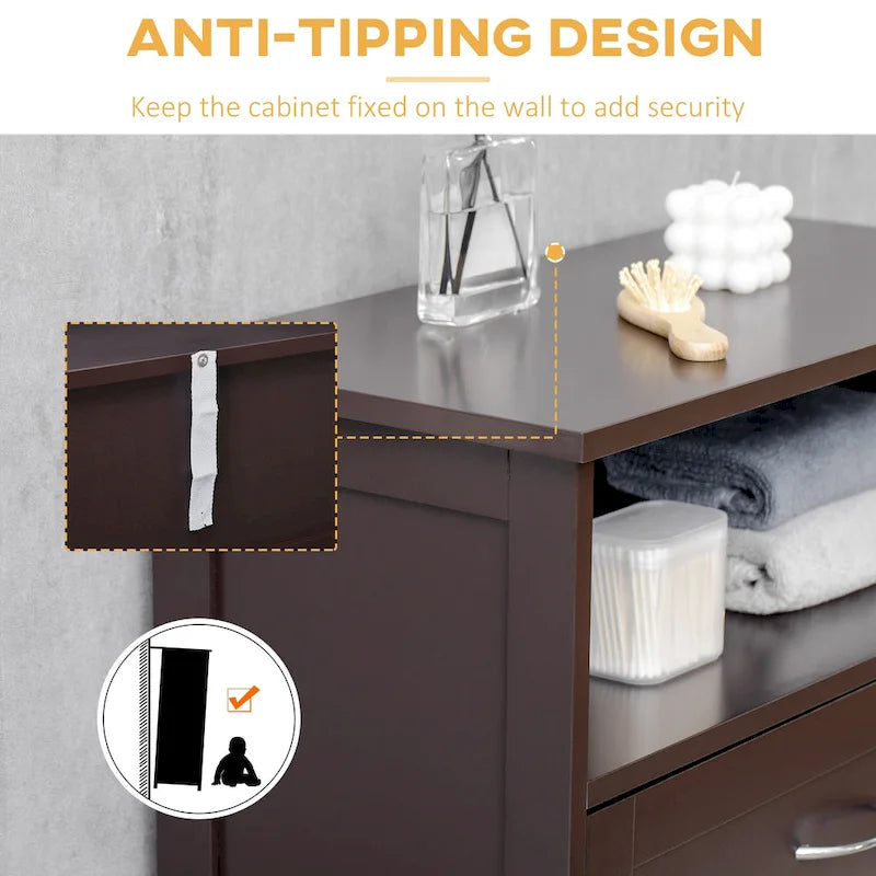 Meuble bas sur pied blanc/gris/marron avec tiroir et étagère réglable, 1 personne