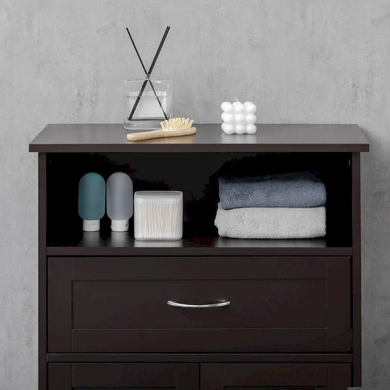 Meuble bas sur pied blanc/gris/marron avec tiroir et étagère réglable, 1 personne