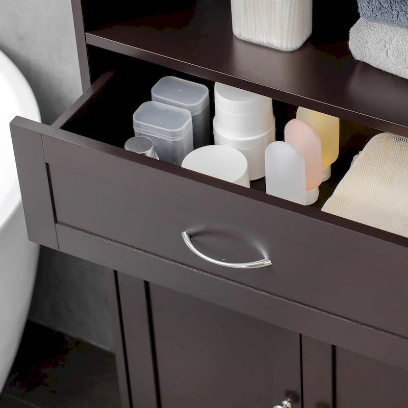 Meuble bas sur pied blanc/gris/marron avec tiroir et étagère réglable, 1 personne