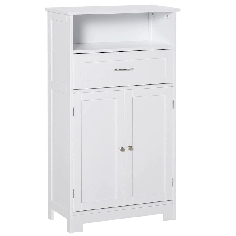 Meuble bas sur pied blanc/gris/marron avec tiroir et étagère réglable, 1 personne