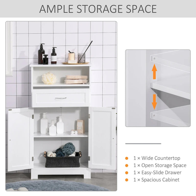 Meuble bas sur pied blanc/gris/marron avec tiroir et étagère réglable, 1 personne