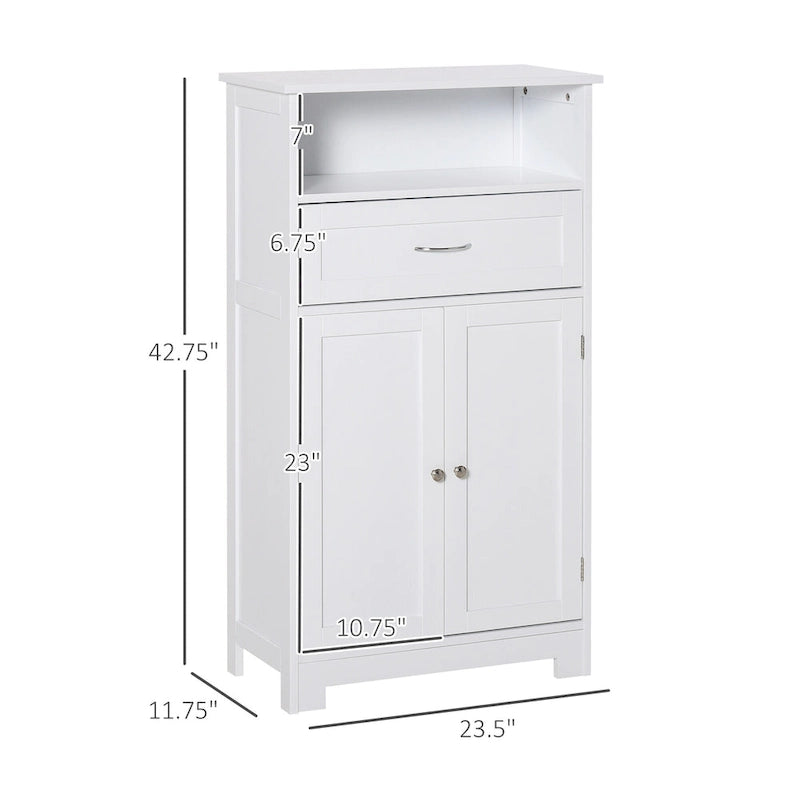Meuble bas sur pied blanc/gris/marron avec tiroir et étagère réglable, 1 personne