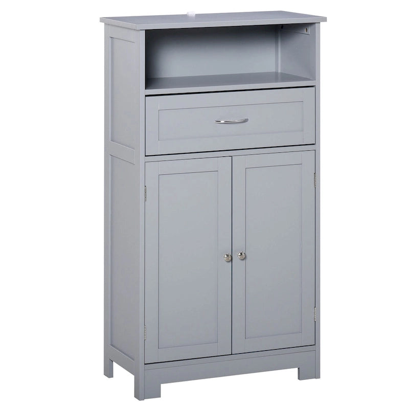 Meuble bas sur pied blanc/gris/marron avec tiroir et étagère réglable, 1 personne