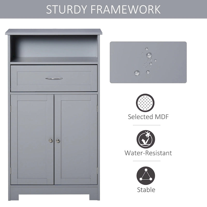Meuble bas sur pied blanc/gris/marron avec tiroir et étagère réglable, 1 personne