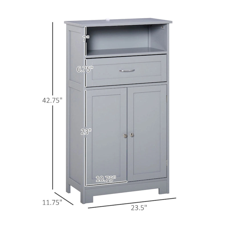 Meuble bas sur pied blanc/gris/marron avec tiroir et étagère réglable, 1 personne