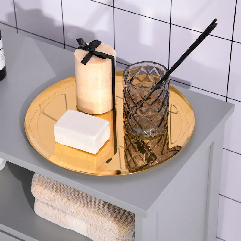 Meuble bas sur pied blanc/gris/marron avec tiroir et étagère réglable, 1 personne